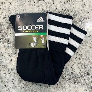 Adidas 3 Stripe Black Long Soccer Socks Medium Size 5 - 8.5 US